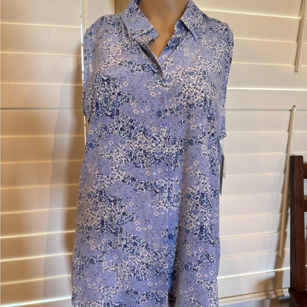 NWT Equipment Floral Blue Sleeveless Blouse large